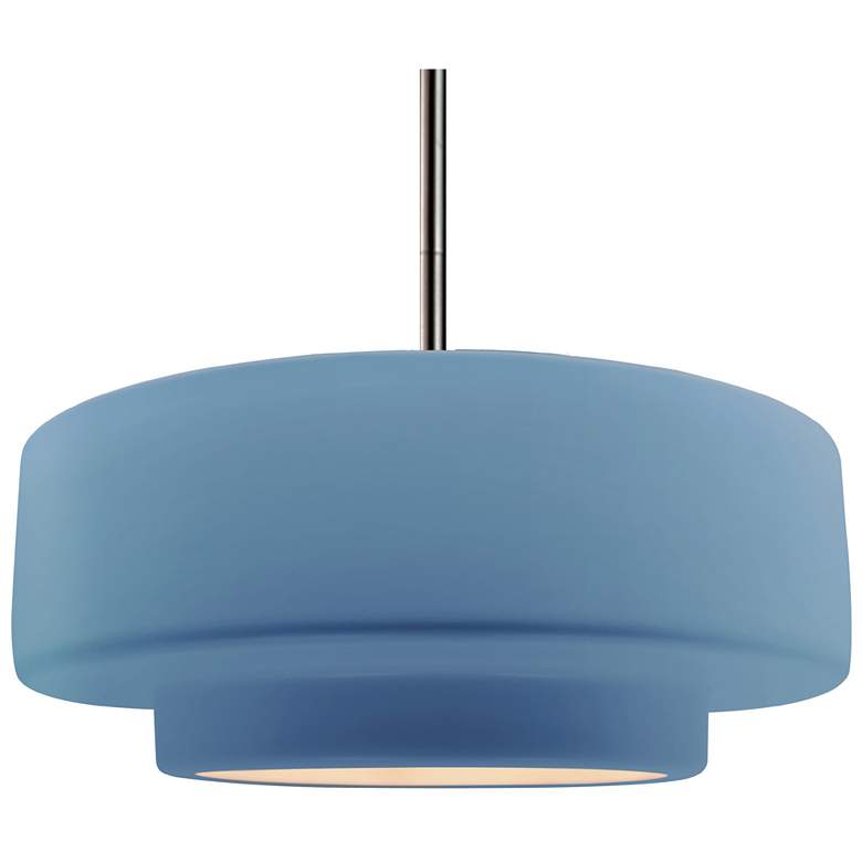 Image 1 Radiance 16.25"W Large Tier Nickel Rigid Stem Pendant w/ Sky Blue Shad