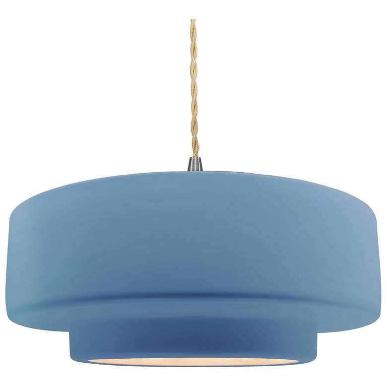 Image 1 Radiance 16.25"W Sky Blue Frame Nickel Large Tier Beige Twisted LED Pe