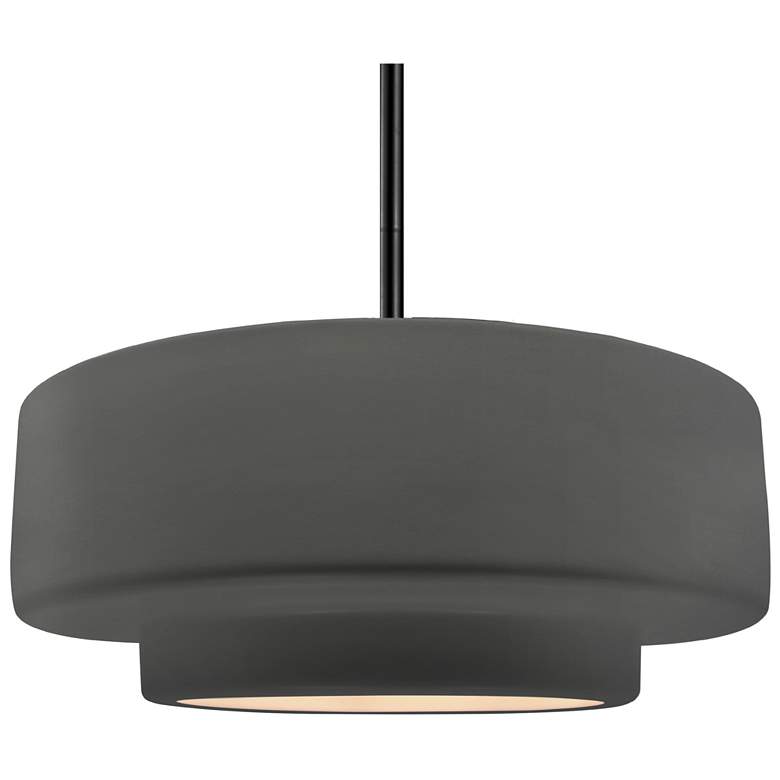 Image 1 Radiance 16.25"W Tier Matte Black Rigid Stem Pendant w/ Gloss Grey Sha