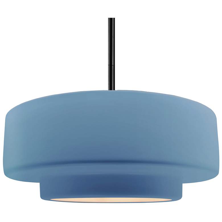 Image 1 Radiance 16.25"W Tier Matte Black Rigid Stem Pendant w/ Sky Blue Shade