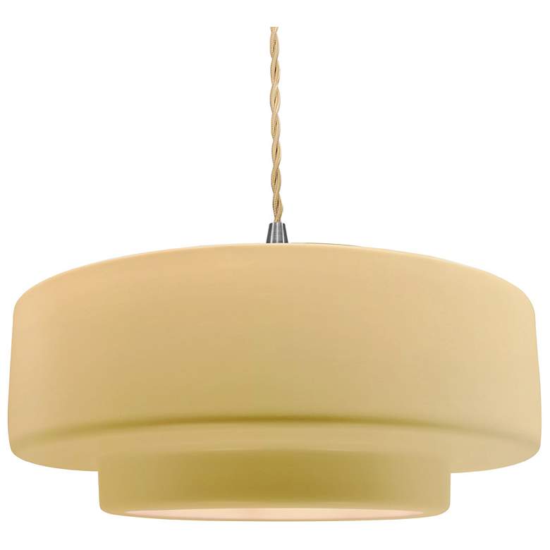 Image 1 Radiance 16.25"W Yellow Frame Nickel Large Tier Beige Twisted LED Pend