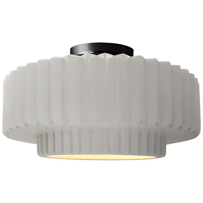 Image 1 Radiance 16.5"W Bisque Frame Matte Black Large Tier Pleated Semi.Flush