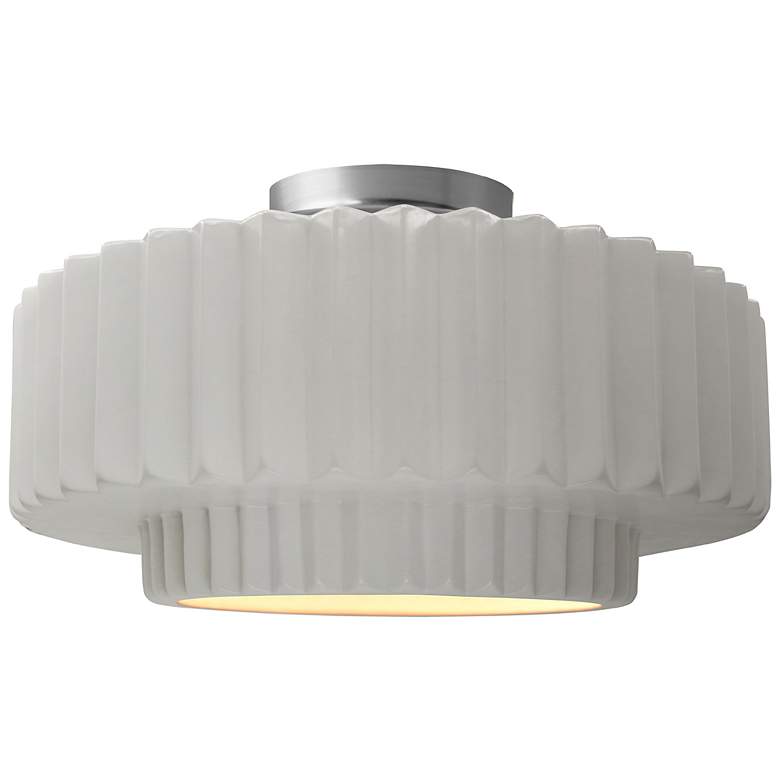 Image 2 Radiance 16.5"W Bisque Frame Nickel Large Tier Pleated LED Semi.Flush