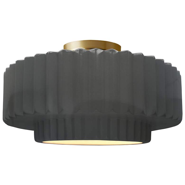 Image 1 Radiance 16.5"W Grey Frame Brushed Brass Large Tier Pleated LED Semi.F