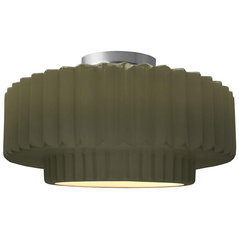 Image 1 Radiance 16.5"W Matte Green Frame Nickel Large Tier Pleated LED Semi.F