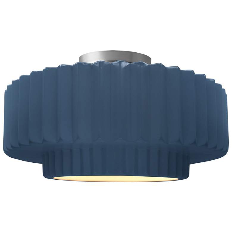 Image 1 Radiance 16.5"W Midnight Frame Nickel Large Tier Pleated LED Semi.Flus