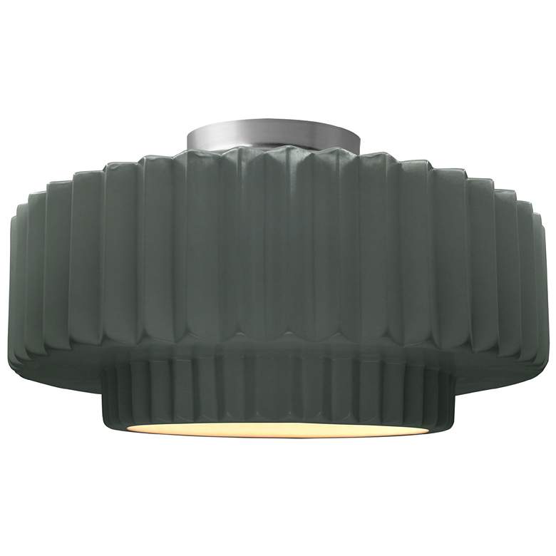 Image 1 Radiance 16.5"W Pewter Green Frame Nickel Large Tier Pleated LED Semi.