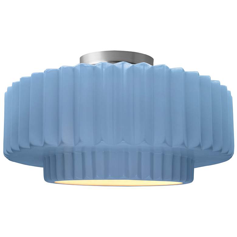 Image 1 Radiance 16.5"W Sky Blue Frame Brushed Nickel Large Tier Pleated Semi.