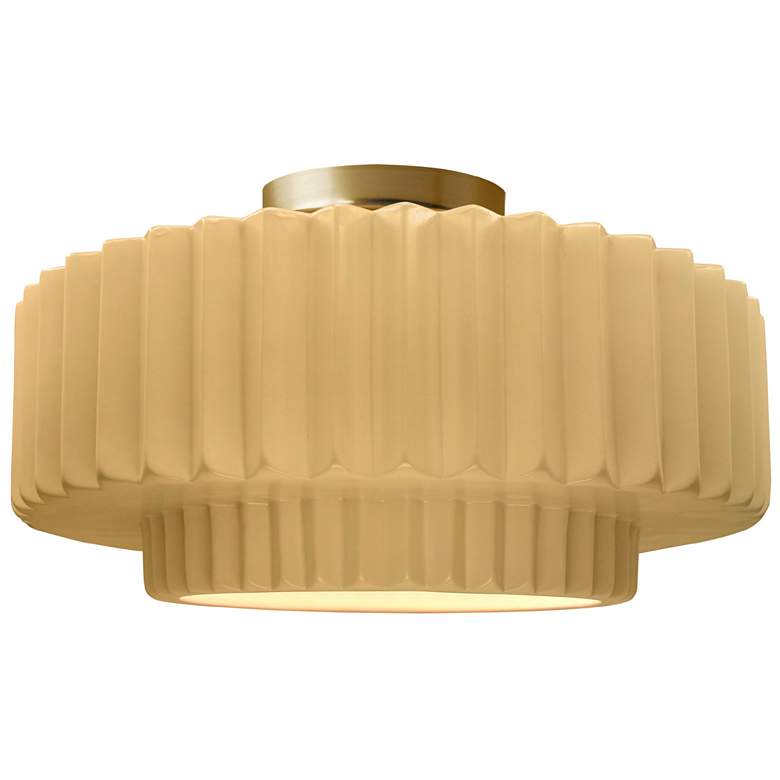 Image 1 Radiance 16.5"W Yellow Frame Brushed Brass Large Tier Pleated Semi.Flu