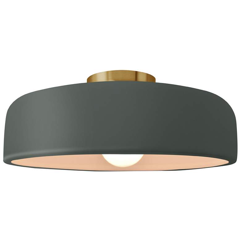 Image 1 Radiance 16"W Pewter Green Frame Brushed Brass Large Spire LED Semi.Fl