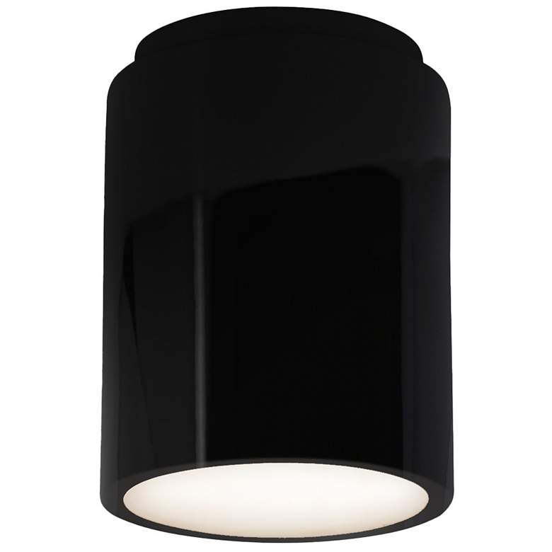 Image 1 Radiance 6.5 inch Ceramic Cylinder Gloss Black Outdoor Flush-Mount
