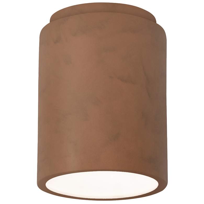 Image 1 Radiance 6.5" Ceramic Cylinder Terra Cotta LED Flush-Mount