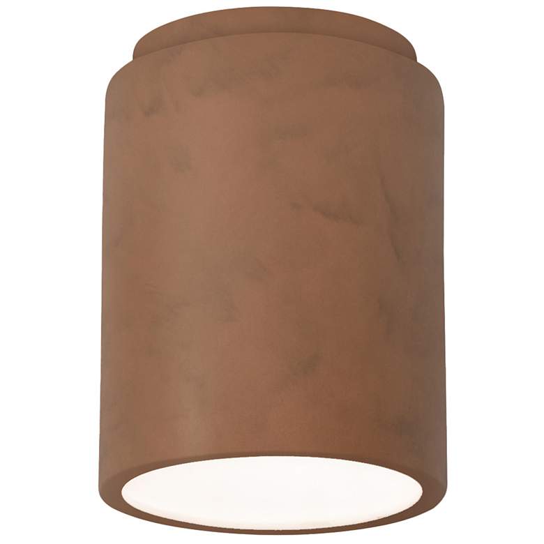 Image 1 Radiance 6.5" Ceramic Cylinder Terra Cotta LED Outdoor Flush-Mount