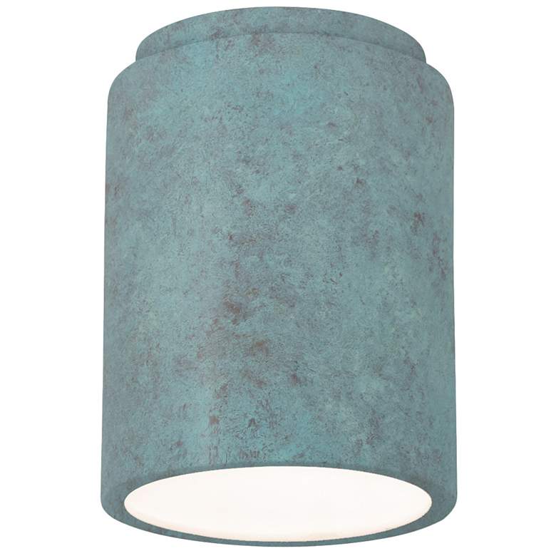 Image 1 Radiance 6.5" Ceramic Cylinder Verde Patina LED Flush-Mount