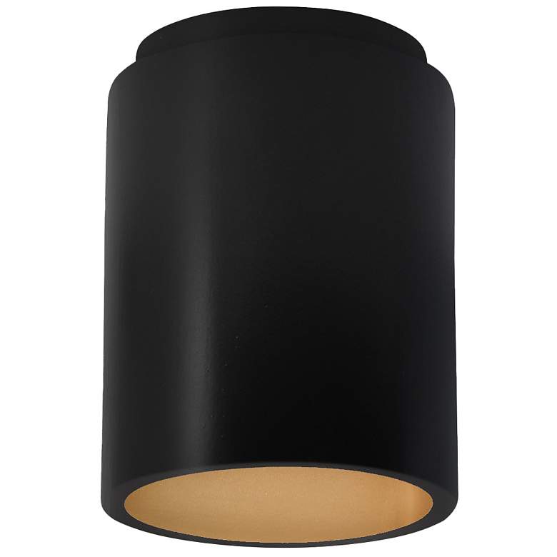 Image 1 Radiance 6.5" Wide Carbon Matte Black and Gold Cylinder Outdoor Flush.