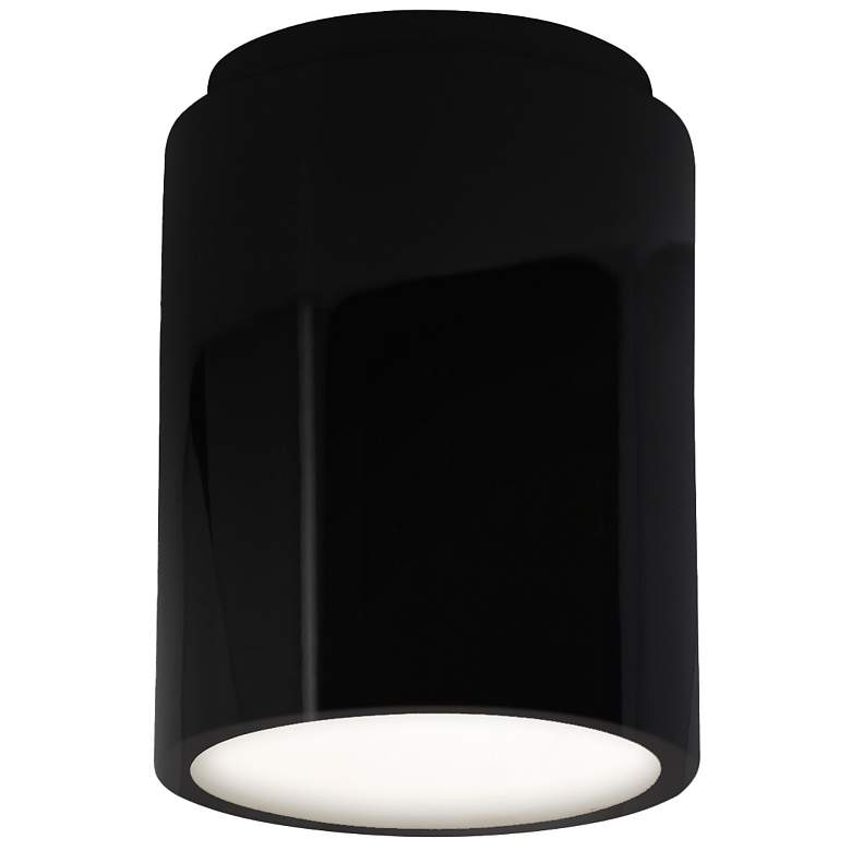 Image 1 Radiance 6.5 inch Wide Gloss Black and Matte White Cylinder Outdoor Flush.