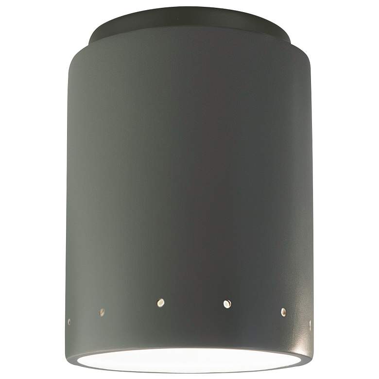 Image 1 Radiance 6.5 inch Wide Pewter Green Perfs Cylinder Outdoor LED Flush.Mount