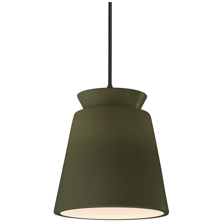 Image 1 Radiance 7.75"W Matte Green And Black Cord Trapezoid Pendant