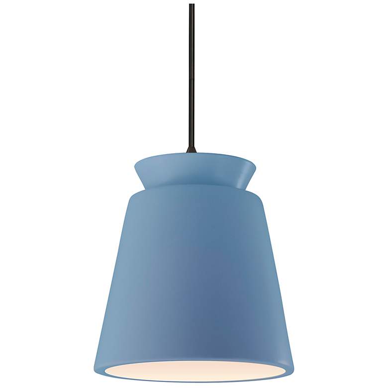 Image 1 Radiance 7.75"W Sky Blue And Black Cord Trapezoid Pendant