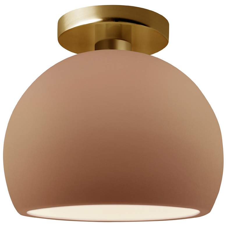 Image 1 Radiance 7"W Adobe Frame Brushed Brass Metal Small Globe LED Semi.Flus