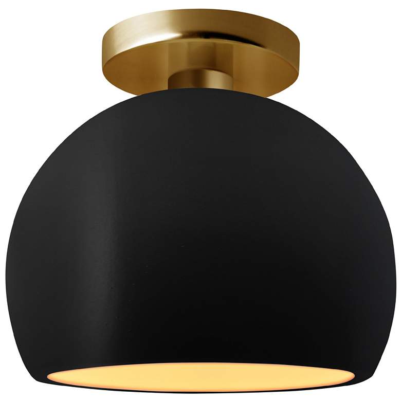 Image 1 Radiance 7"W Carbon/Gold Frame Brushed Brass Small Globe LED Semi.Flus
