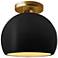 Radiance 7"W Carbon/Gold Frame Brushed Brass Small Globe LED Semi.Flus