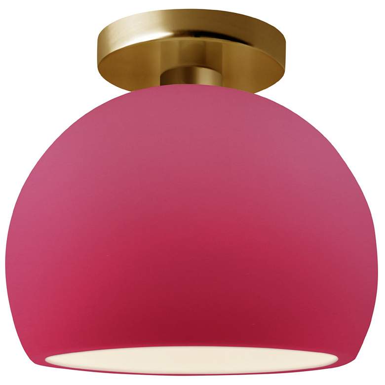 Image 1 Radiance 7"W Cerise Frame Brushed Brass Metal Small Globe Semi.Flush
