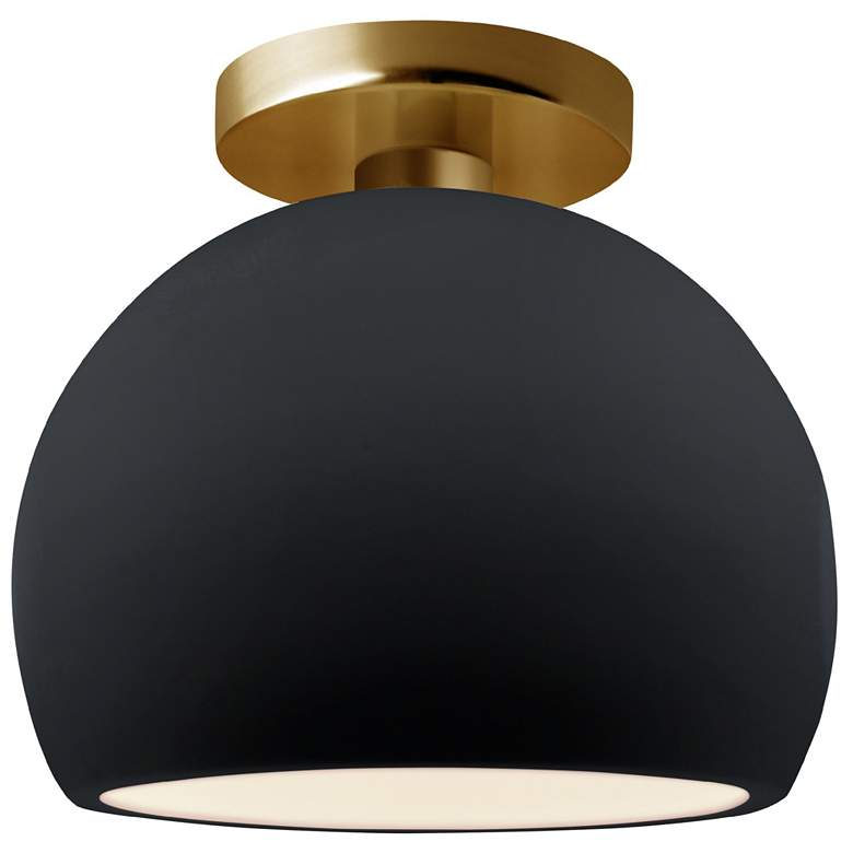 Image 1 Radiance 7"W Gloss Black Frame Brushed Brass Small Globe LED Semi.Flus