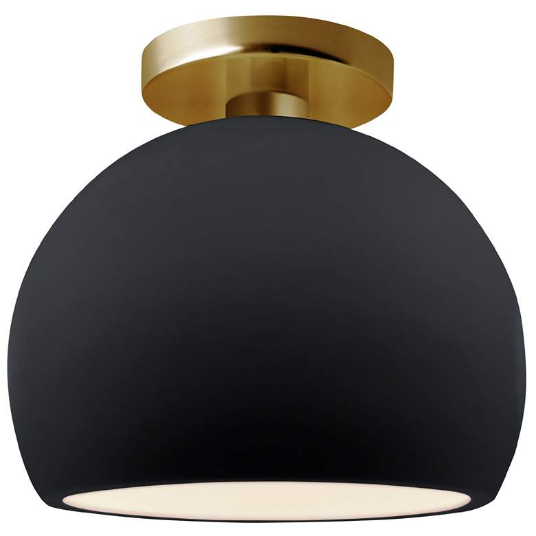 Image 1 Radiance 7"W Gloss Black/White Frame Brushed Brass Small Globe Semi.Fl