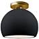 Radiance 7"W Gloss Black/White Frame Brushed Brass Small Globe Semi.Fl