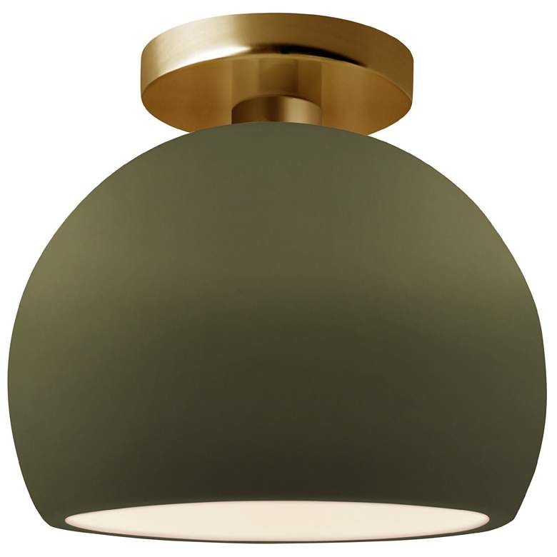 Image 1 Radiance 7"W Matte Green Frame Brushed Brass Small Globe LED Semi.Flus