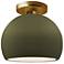 Radiance 7"W Matte Green Frame Brushed Brass Small Globe LED Semi.Flus