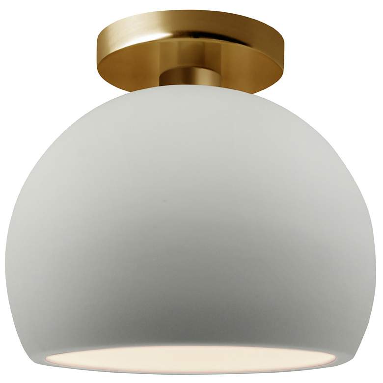 Image 1 Radiance 7"W Matte White Frame Brushed Brass Small Globe LED Semi.Flus