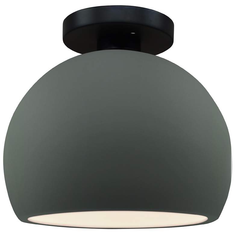Image 1 Radiance 7"W Pewter Green Frame Matte Black Small Globe LED Semi.Flush