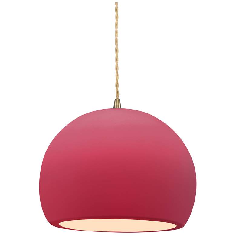 Image 1 Radiance 7"W Small Globe Antique Brass Beige Cord Pendant w/ Cerise Sh
