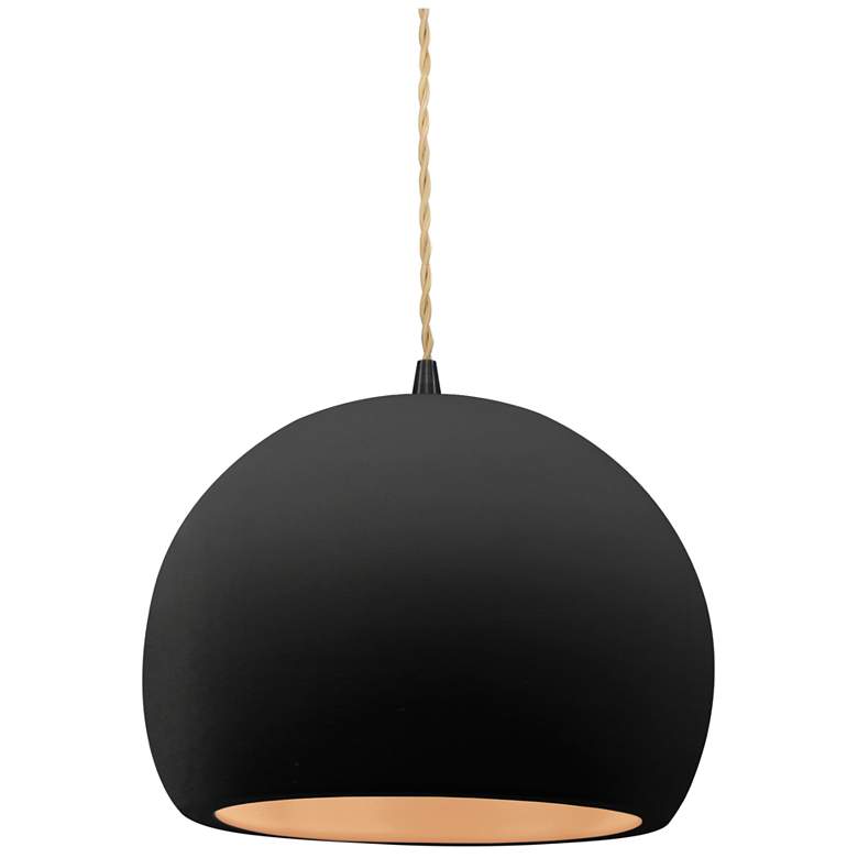 Image 1 Radiance 7"W Small Globe Black Beige Cord Pendant w/ Black And Gold Sh
