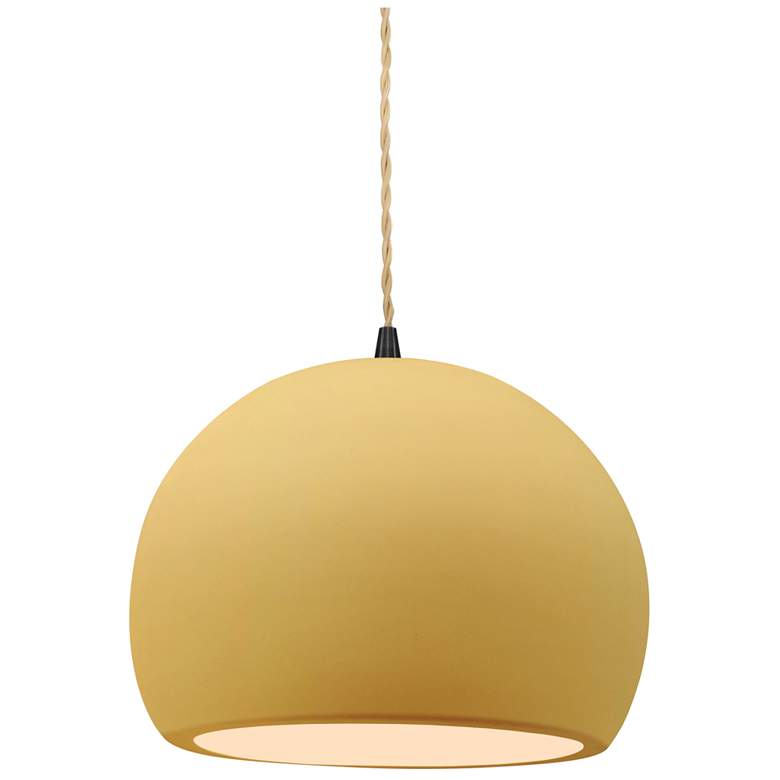 Image 1 Radiance 7"W Small Globe Black Beige Cord Pendant w/ Muted Yellow Shad