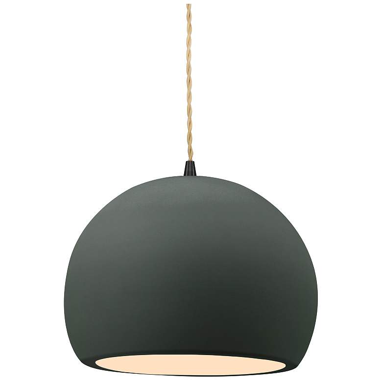 Image 1 Radiance 7"W Small Globe Black Beige Cord Pendant w/ Pewter Green Shad