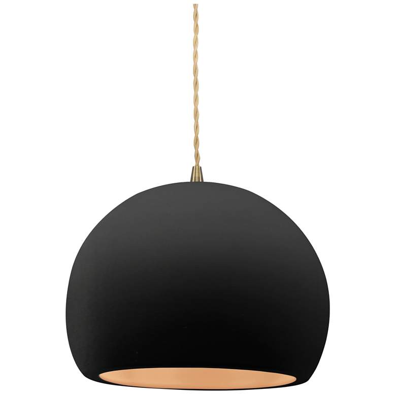 Image 1 Radiance 7"W Small Globe Brass Beige Cord Pendant w/ Black And Gold Sh