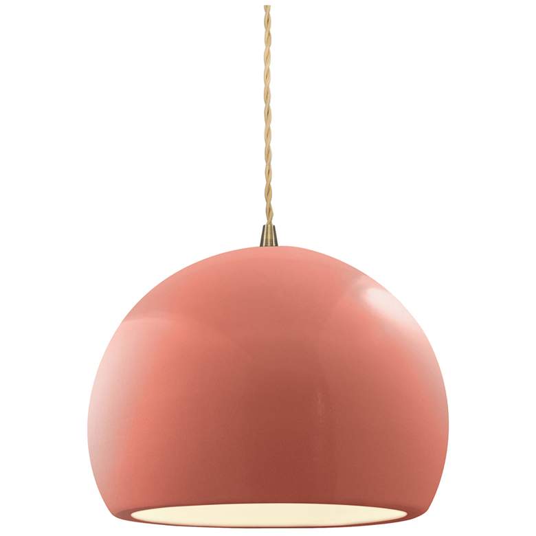 Image 1 Radiance 7"W Small Globe Brass Beige Cord Pendant w/ Gloss Blush Shade