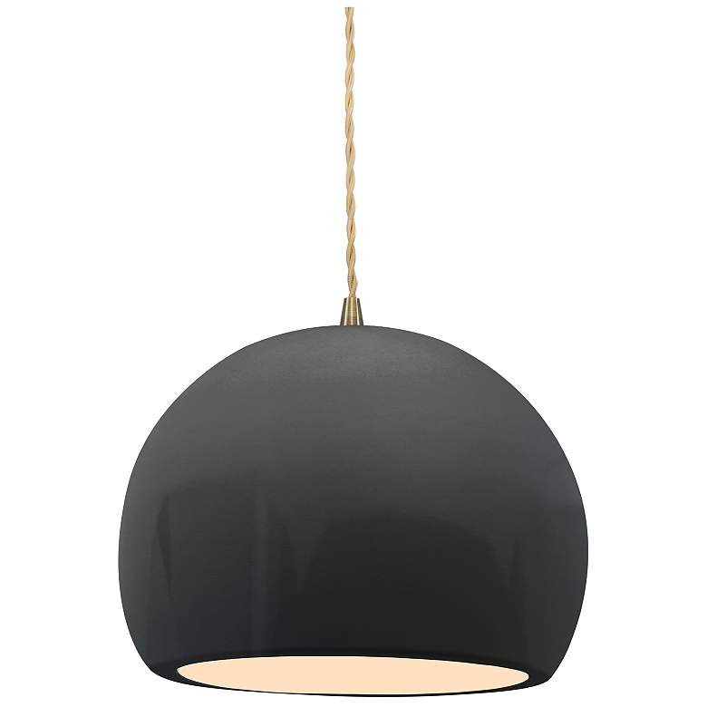 Image 1 Radiance 7"W Small Globe Brass Beige Cord Pendant w/ Gloss Grey Shade