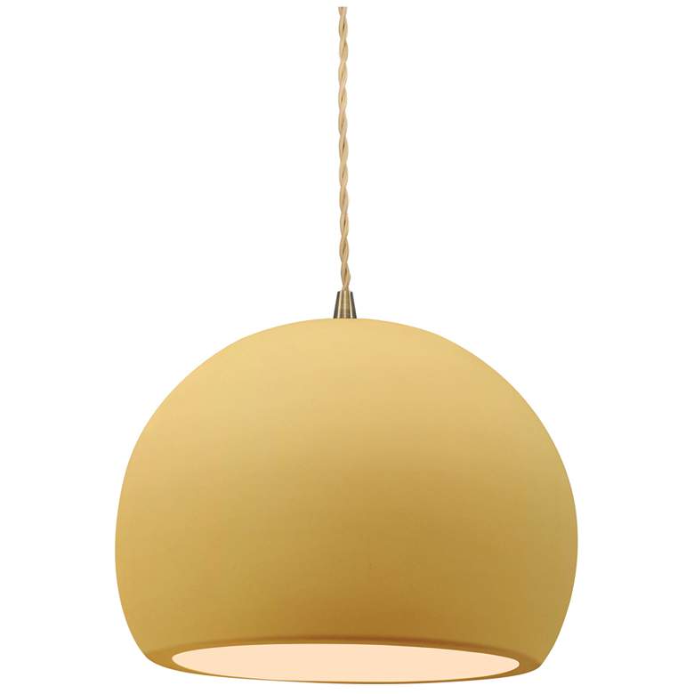 Image 1 Radiance 7"W Small Globe Brass Beige Cord Pendant w/ Muted Yellow Shad
