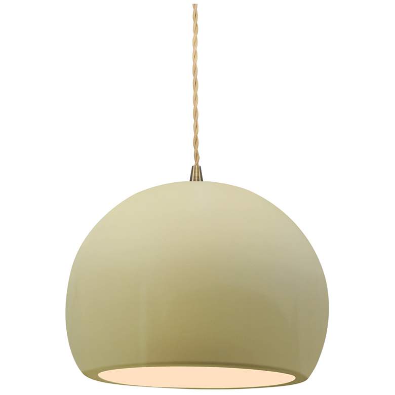 Image 1 Radiance 7"W Small Globe Brass Beige Cord Pendant w/ Vanilla Gloss Sha