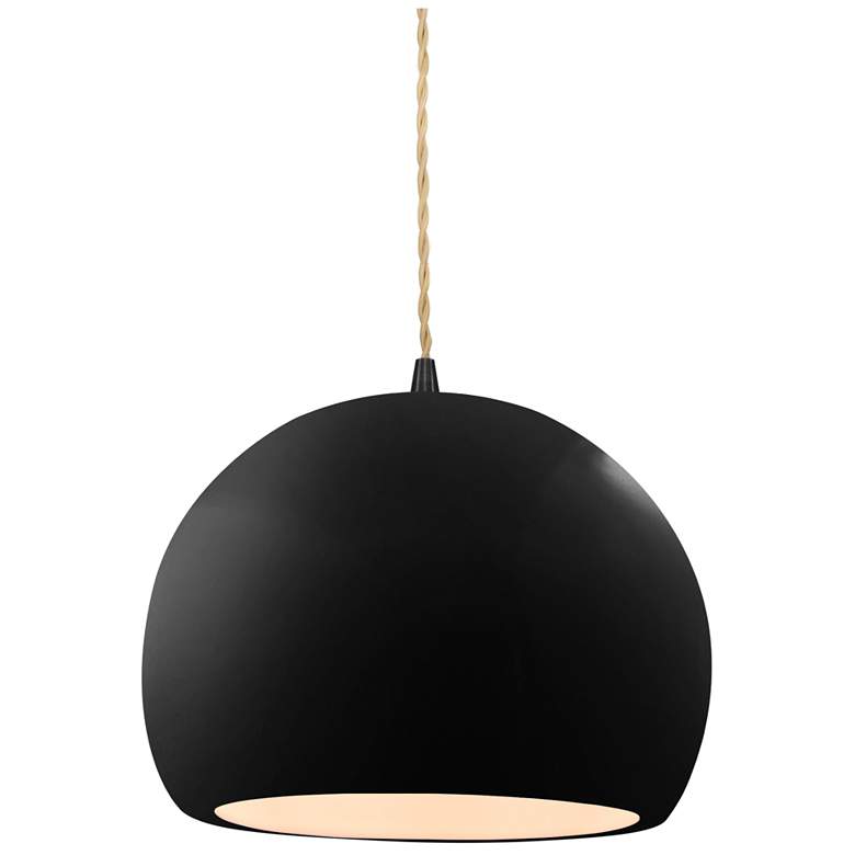 Image 1 Radiance 7"W Small Globe Matte Black Beige Cord Pendant w/ Black Shade