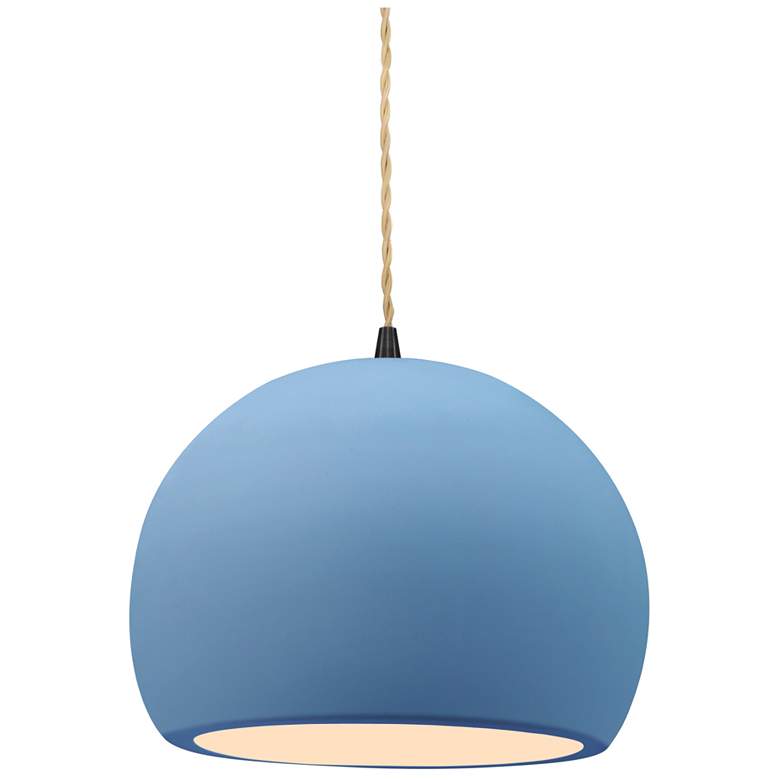 Image 1 Radiance 7"W Small Globe Matte Black Beige Cord Pendant w/ Sky Blue Sh