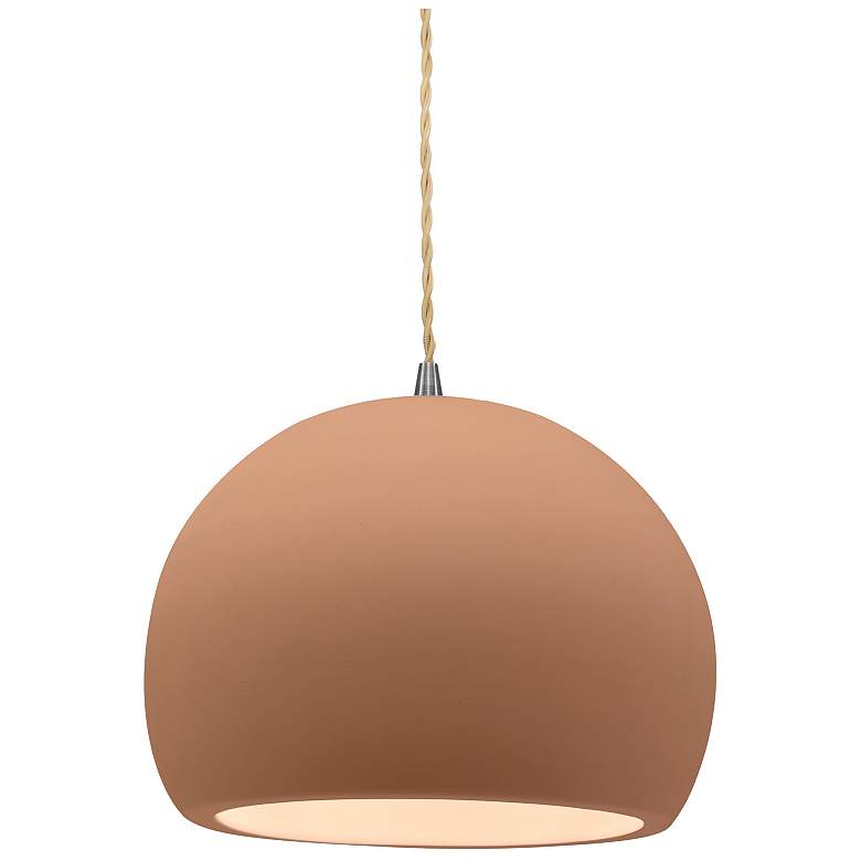 Image 1 Radiance 7"W Small Globe Nickel Beige Cord Pendant w/ Adobe Shade