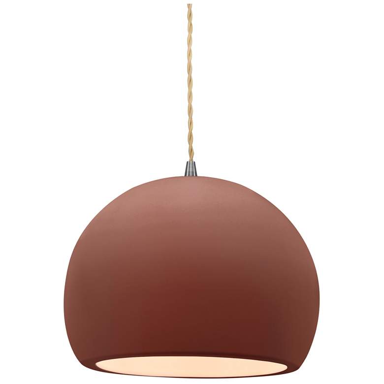 Image 1 Radiance 7"W Small Globe Nickel Beige Cord Pendant w/ Canyon Clay Shad