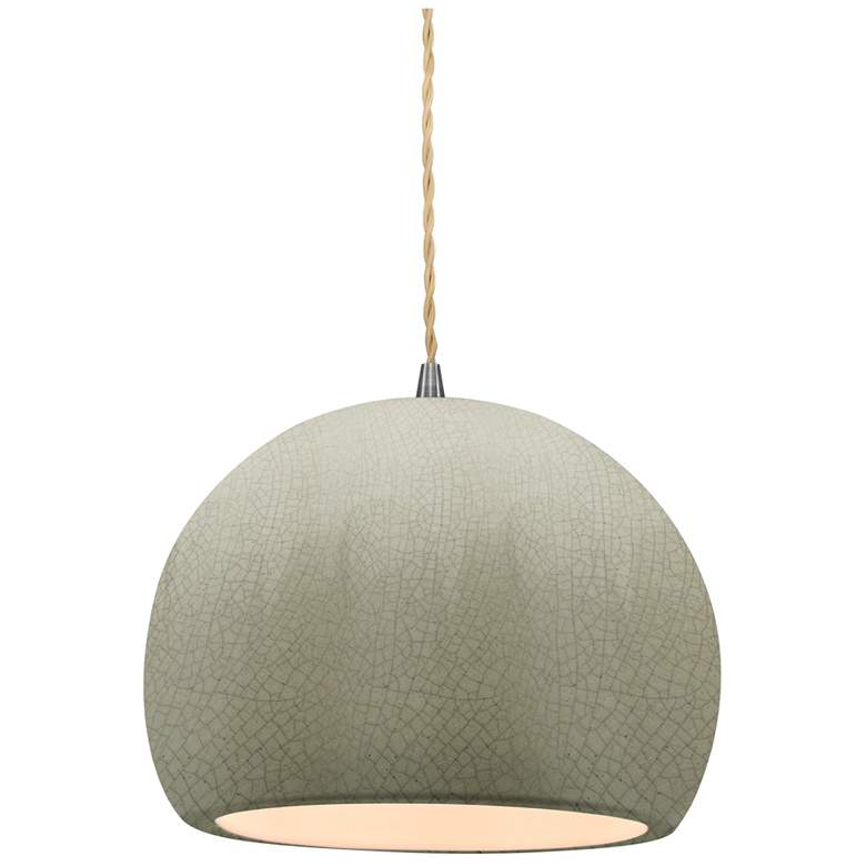 Image 1 Radiance 7"W Small Globe Nickel Beige Cord Pendant w/ Celadon Crackle