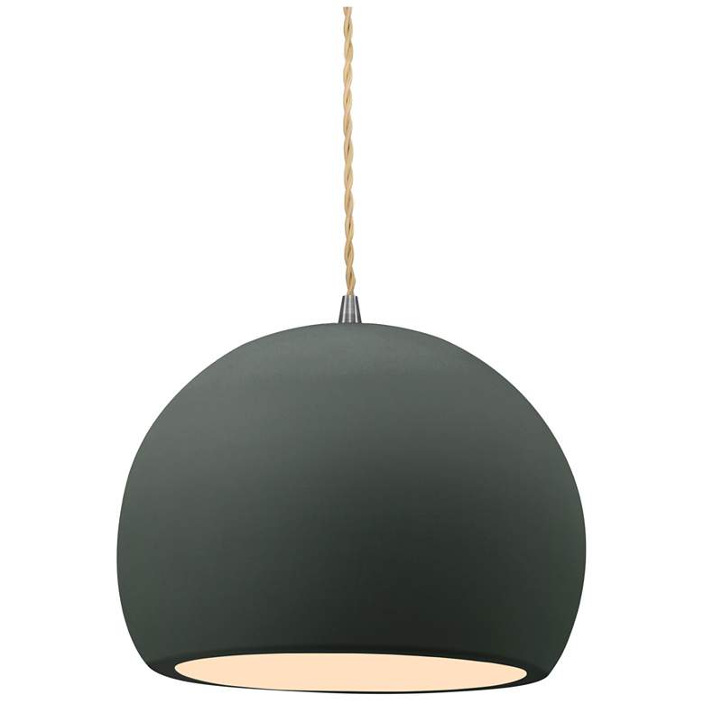 Image 1 Radiance 7"W Small Globe Nickel Beige Cord Pendant w/ Pewter Green Sha