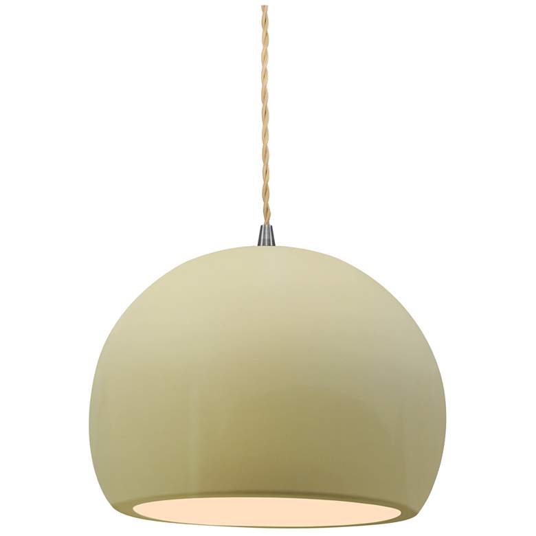 Image 1 Radiance 7"W Small Globe Nickel Beige Cord Pendant w/ Vanilla Gloss Sh